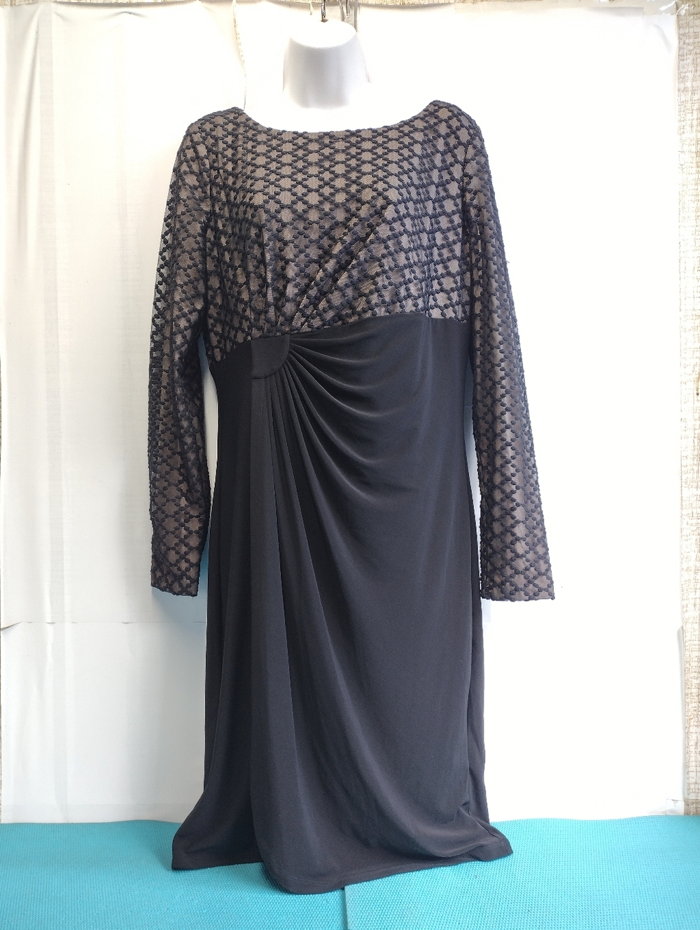 NEW Chaps Women's Long Sleeve Midi Formal Lace Illusion Dress Split - L